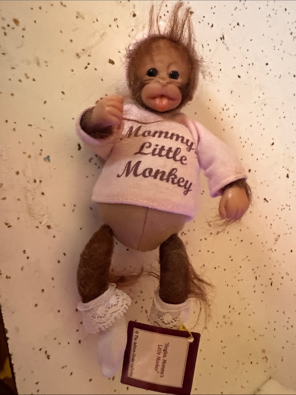 Ashton -Drake Mommy Little Monkey Plush Toy - Pink mini